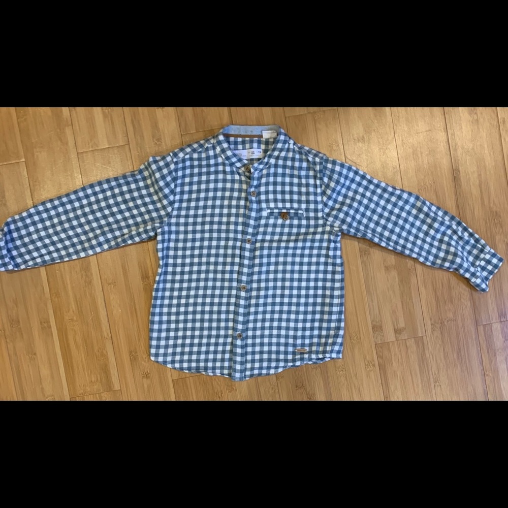 Boys Zara bluish/cream checkered button down